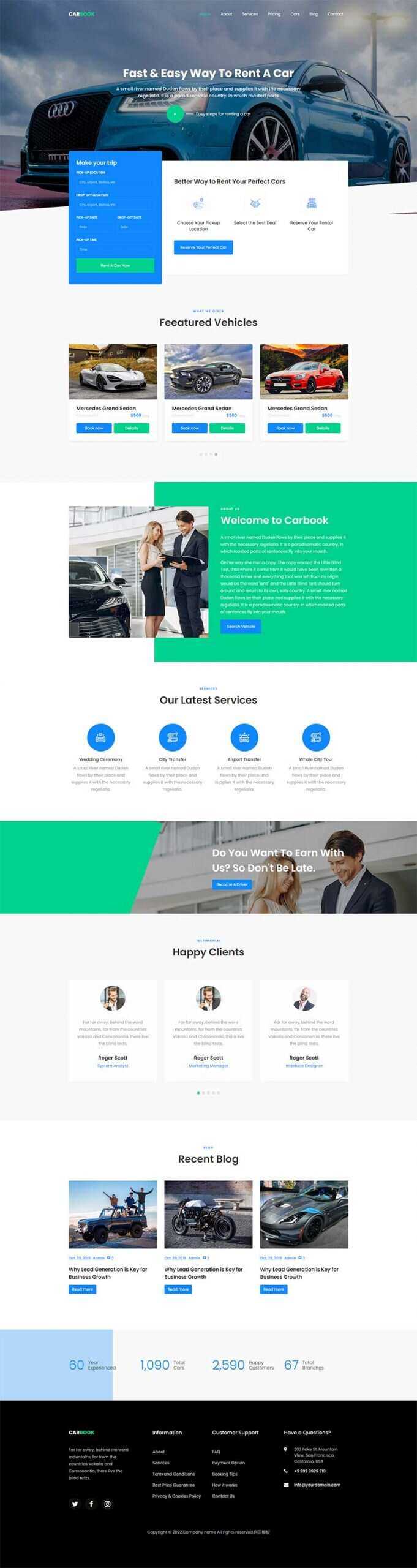 Bootstrap4汽车接送租赁服务网站html模板 - 觅资源