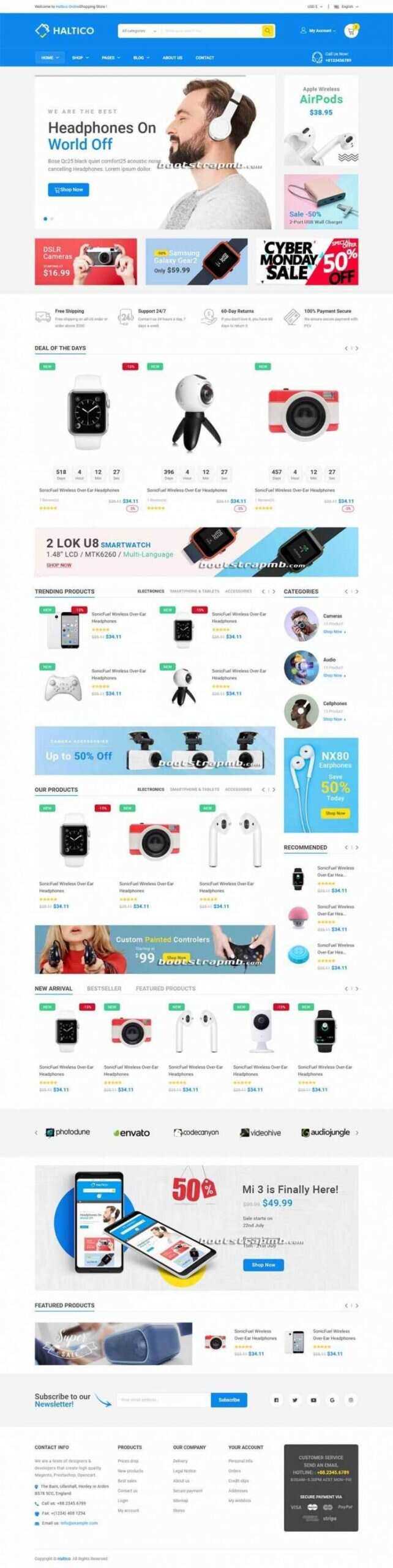 蓝色Bootstrap4大型响应式数码产品设备商城 - 觅资源