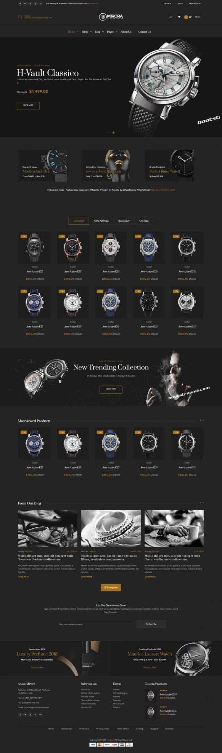 Bootstrap黑色响应式奢侈品手表商城网站 - 觅资源