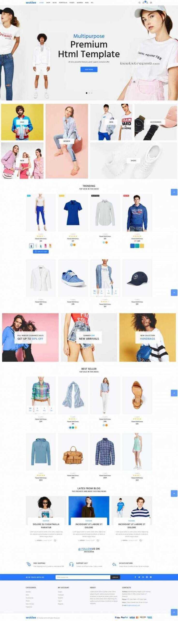 蓝色宽屏Bootstrap响应式服装购物商城 - 觅资源