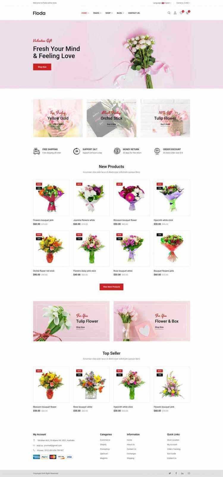 Bootstrap红色精美响应式鲜花花店电商网站 - 觅资源