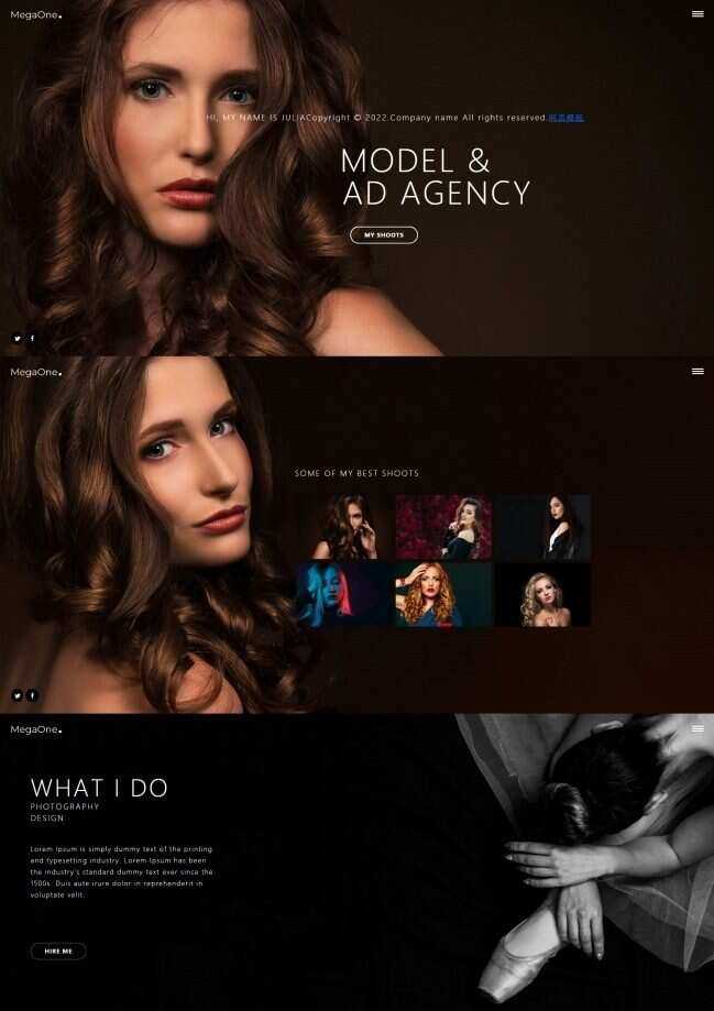 模特广告代理个人简历网页模板 - 觅资源