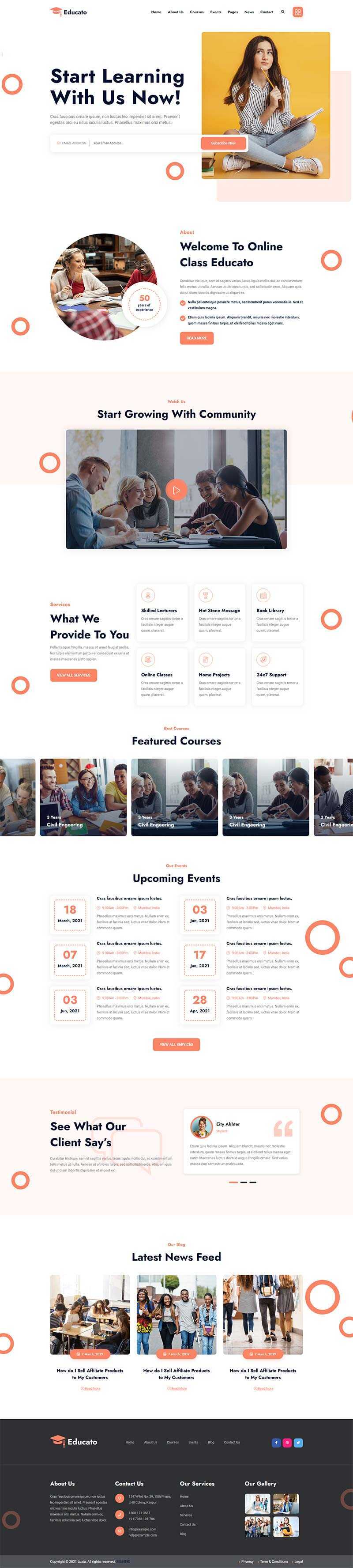橘黄色响应式在线学习教育企业网站html模板 - 觅资源