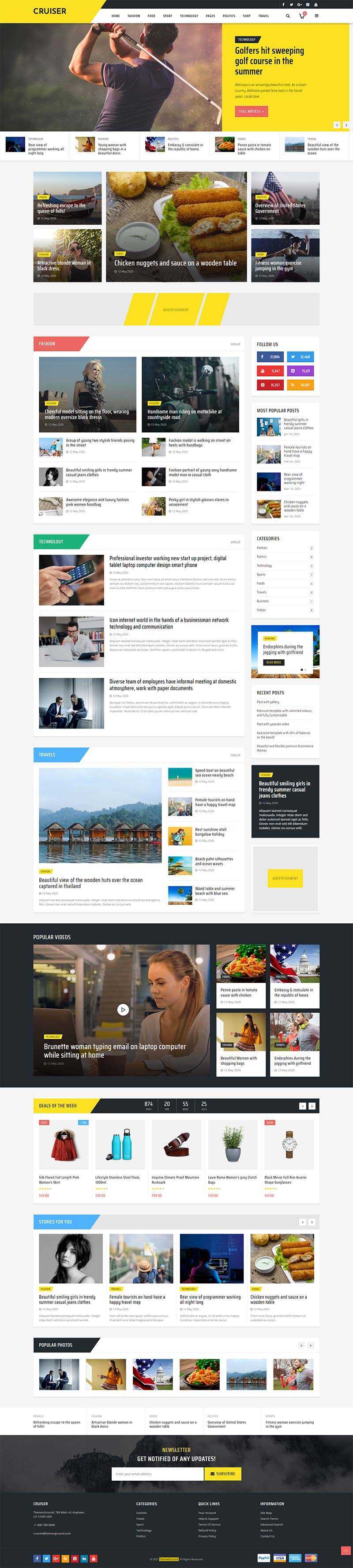 黄色响应式时尚资讯博客网站HTML模板 - 觅资源