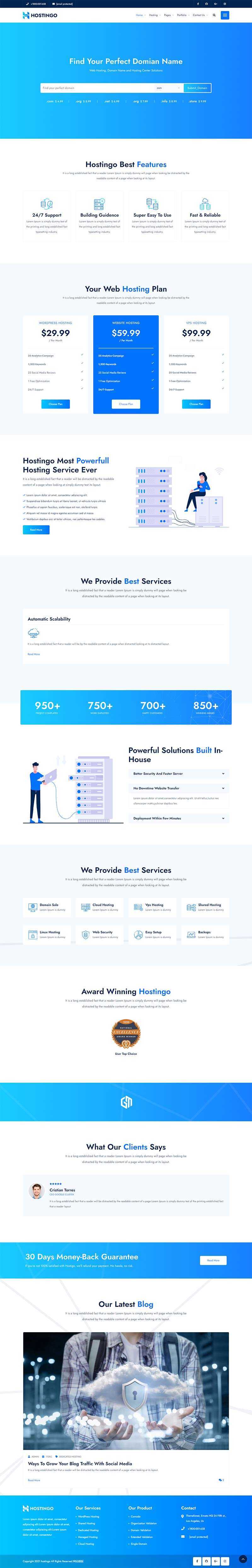 蓝色风格IDC服务器主机托管网站html模板 - 觅资源