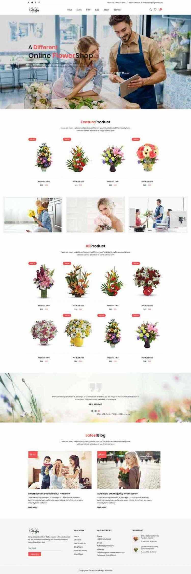 Bootstrap英文外贸响应式鲜花预订网电商 - 觅资源