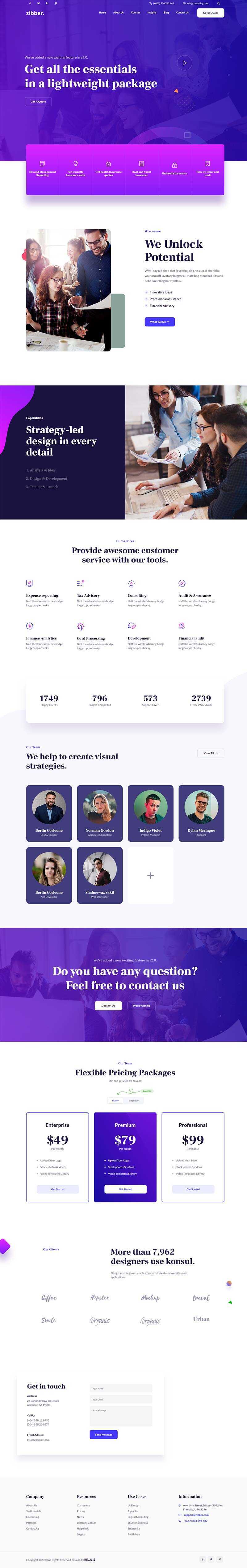 蓝紫色商务投资咨询公司html模板 - 觅资源