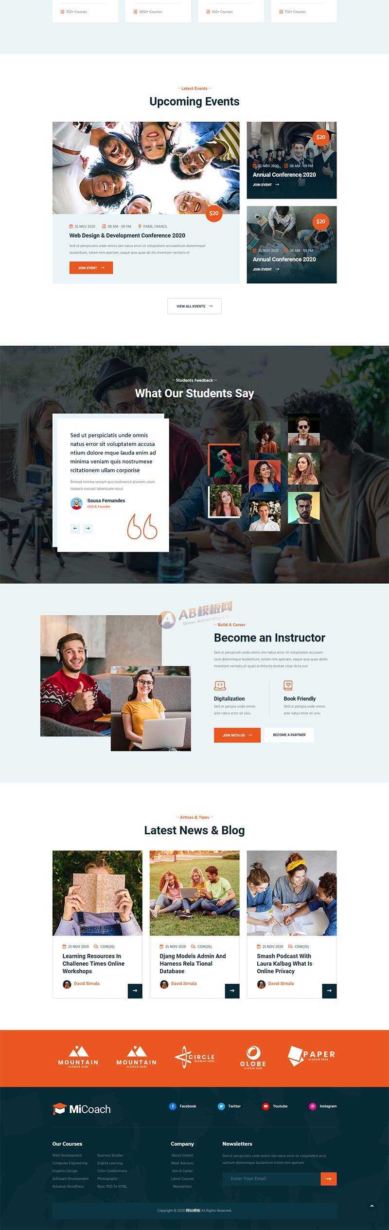 响应式在线课程教育培训行业网站HTML5模板 - 觅资源