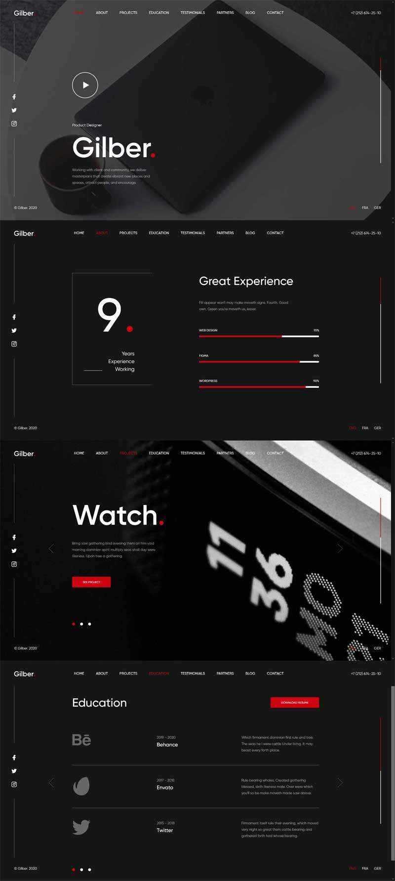 个人简历作品展示全屏滚动html模板 - 觅资源