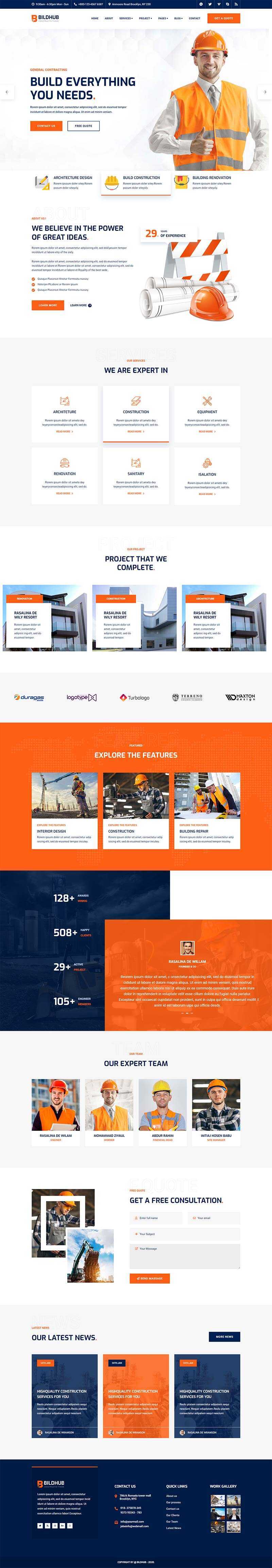 bootstrap橙色响应式建筑设计公司网站html模板 - 觅资源