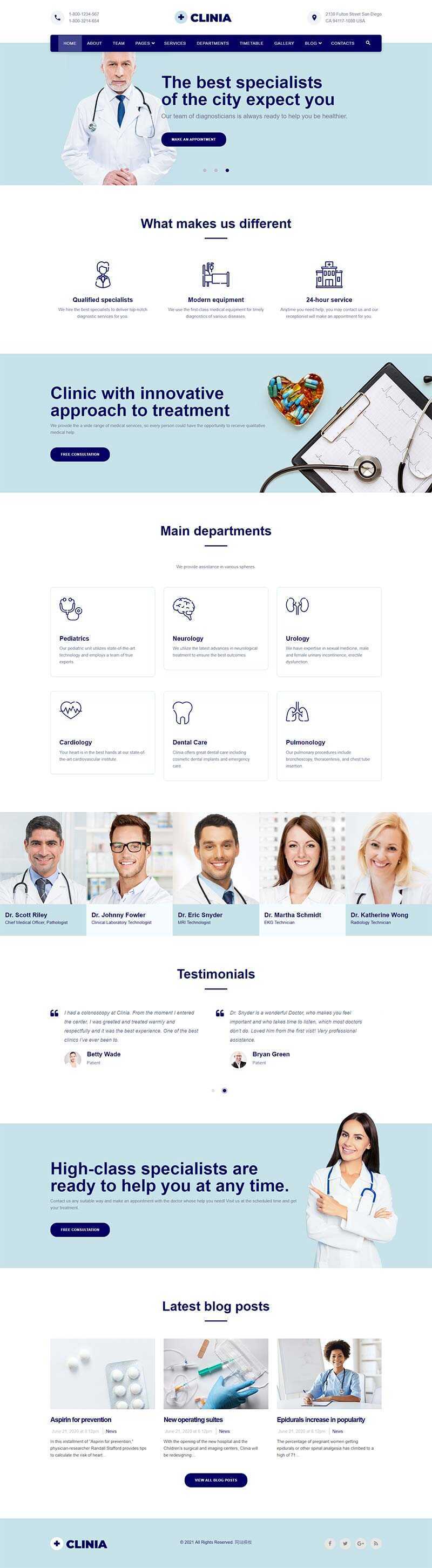 bootstrap蓝色医疗诊所服务网站HTML5模板 - 觅资源