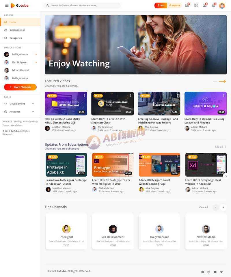 响应式网络视频共享平台网站HTML模板 - 觅资源