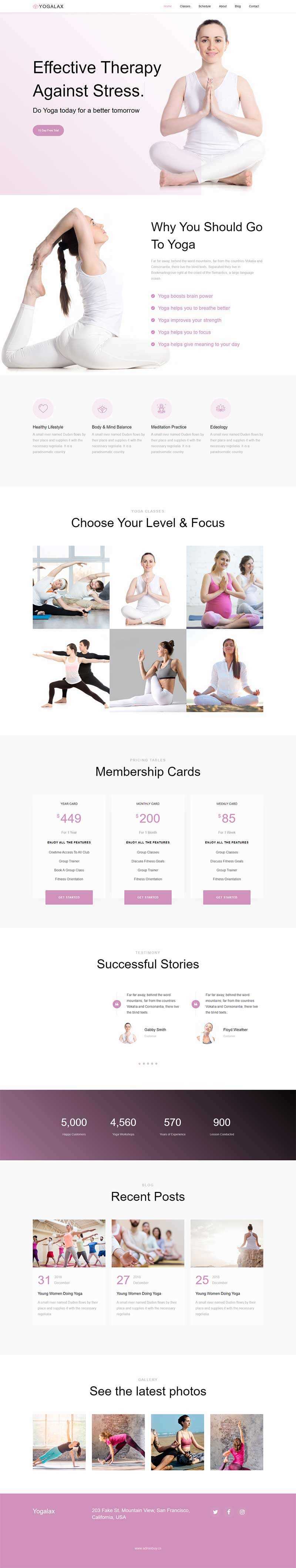 Bootstrap粉色的健身瑜伽类网站html模板 - 觅资源