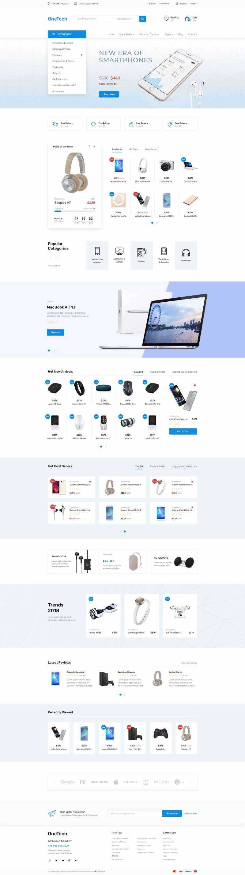 浅蓝色干净简洁的响应式数码商城html模板 - 觅资源