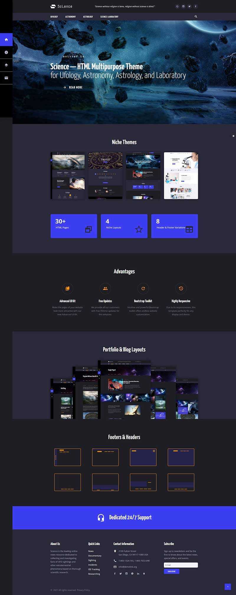 深色星空宇宙天文类多用途网站HTML模板 - 觅资源