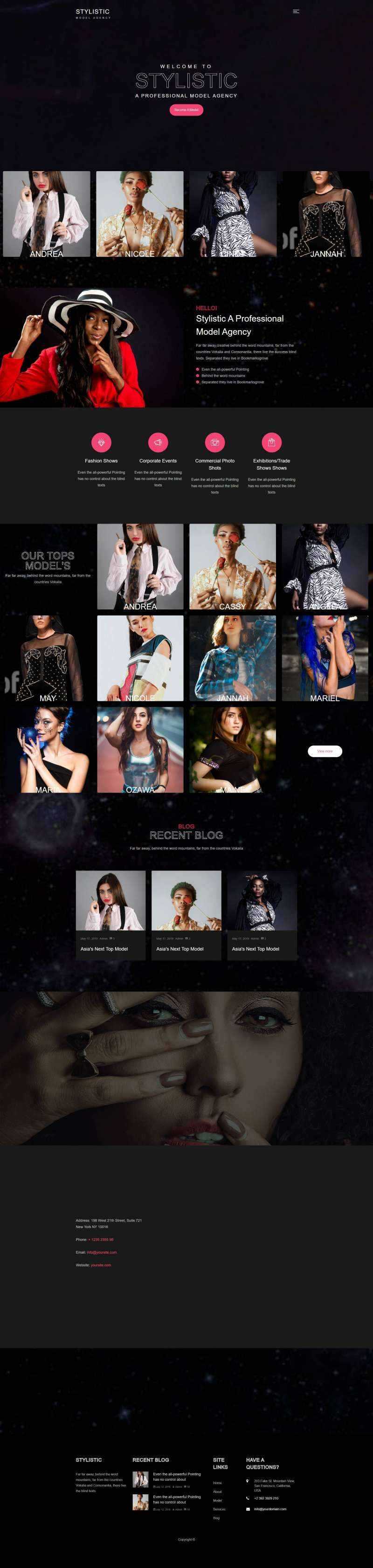 全屏背景Bootstrap4模特经纪公司网站模html板 - 觅资源