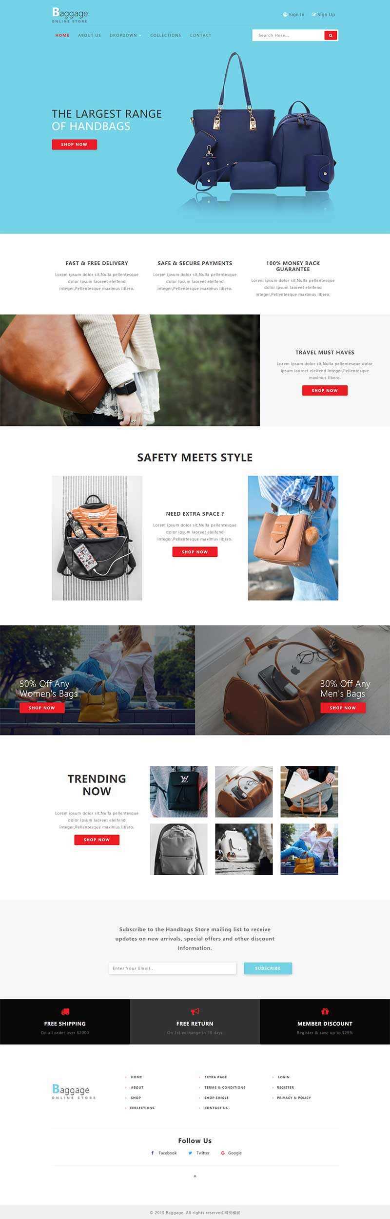 Bootstrap响应式箱包电子商务网站html模板 - 觅资源