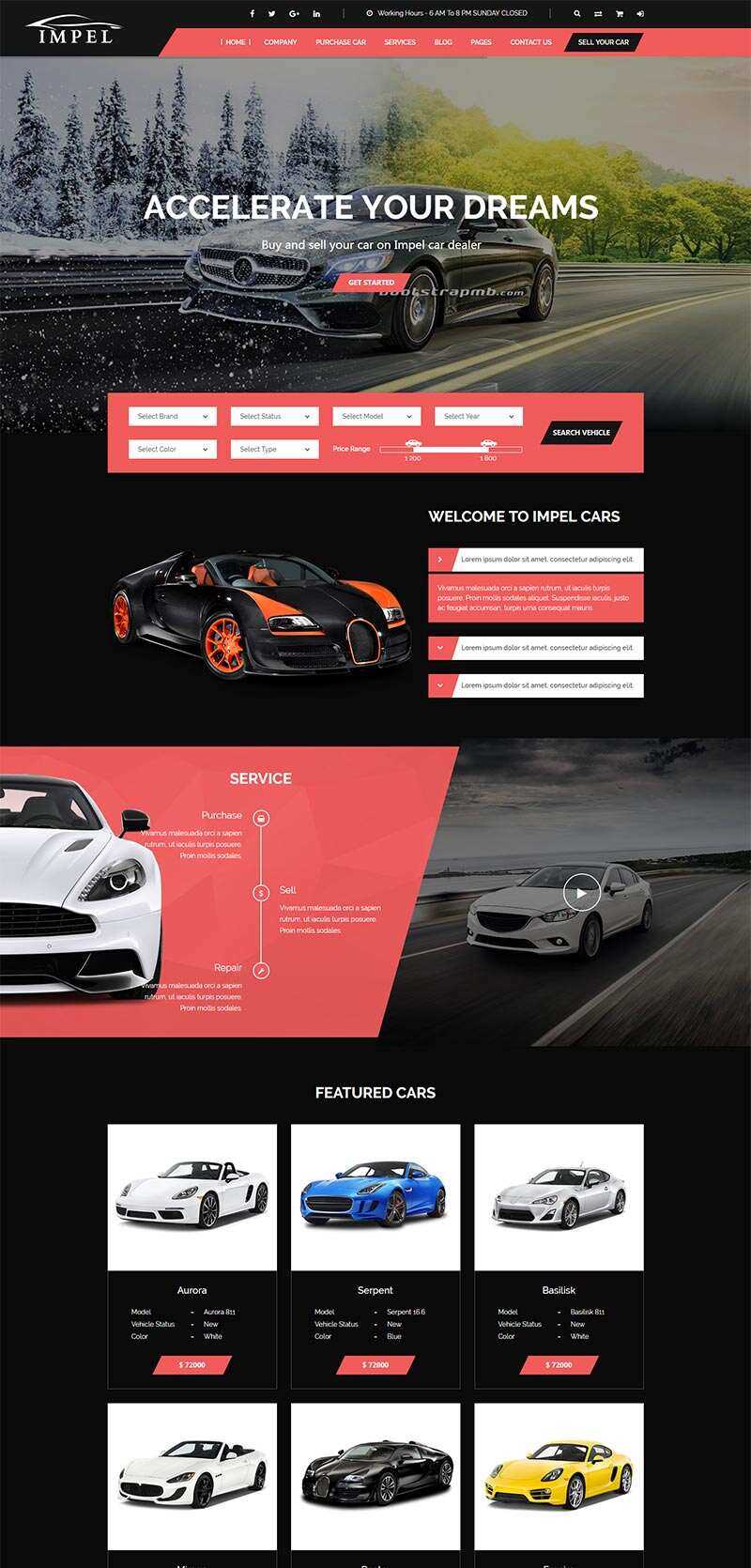 Bootstrap大气红色的汽车经销商网站html模板 - 觅资源