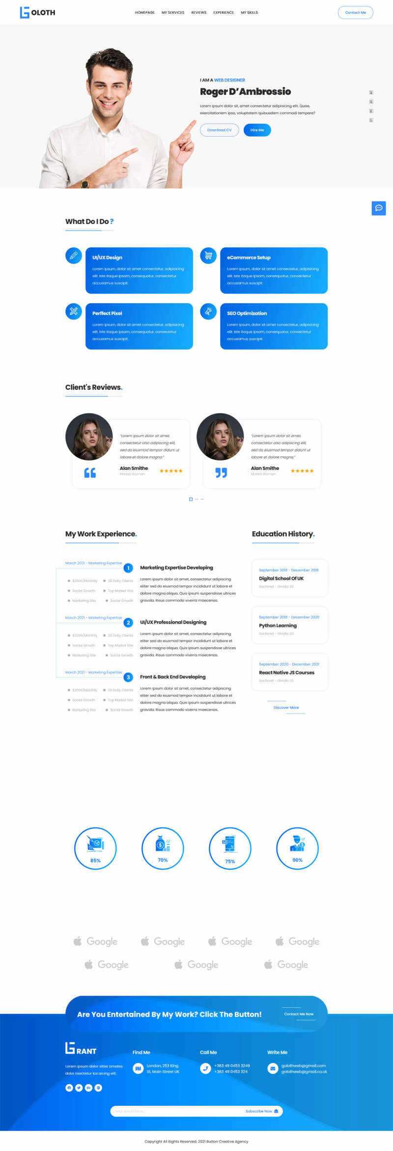 bootstrap多功能响应式个人简历单页html模板 - 觅资源