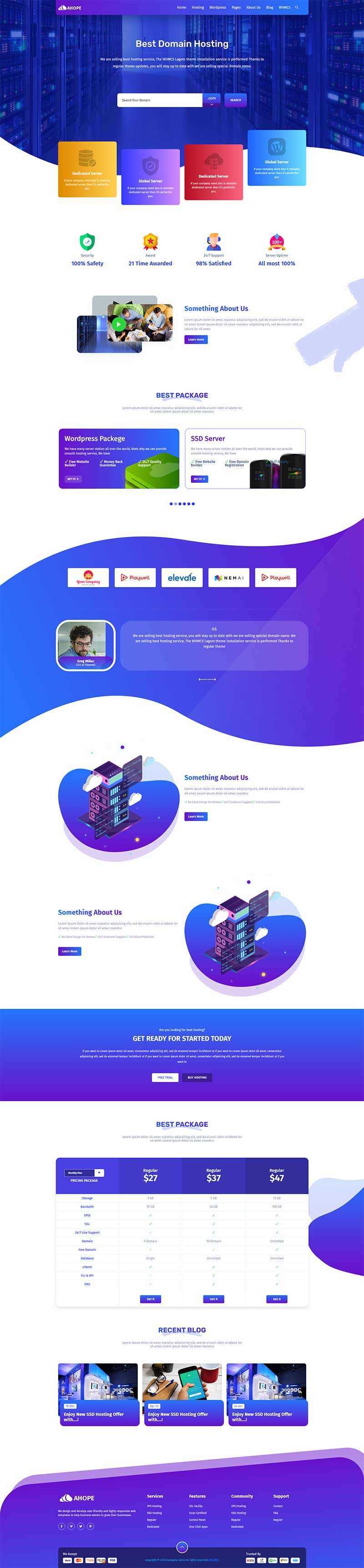 蓝色风格域名服务器托管服务公司网站html模板 - 觅资源