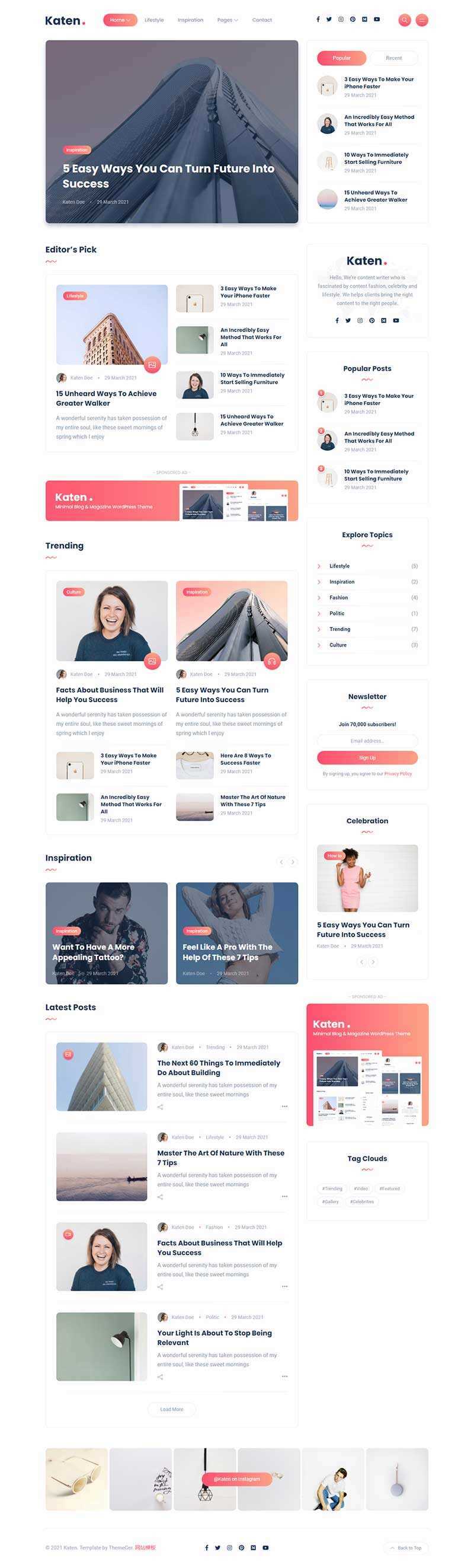 bootstrap响应式博客和杂志HTML模板 - 觅资源