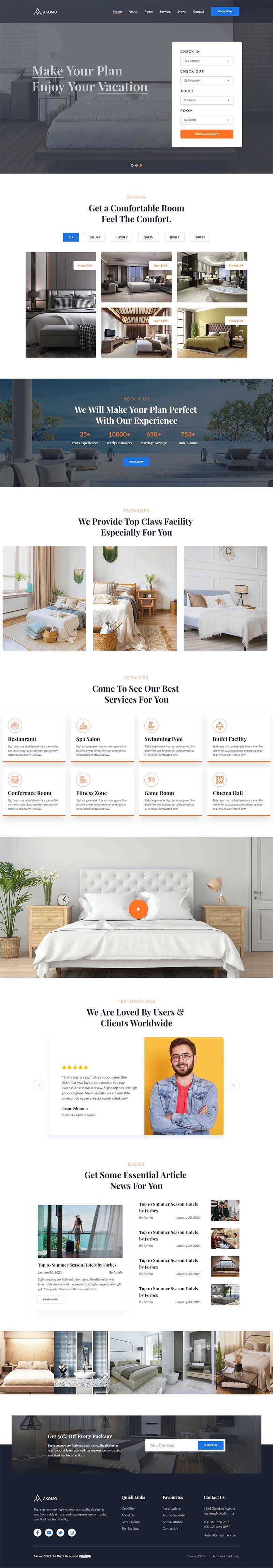 多功能酒店预订、度假村和酒店官网HTML模板 - 觅资源