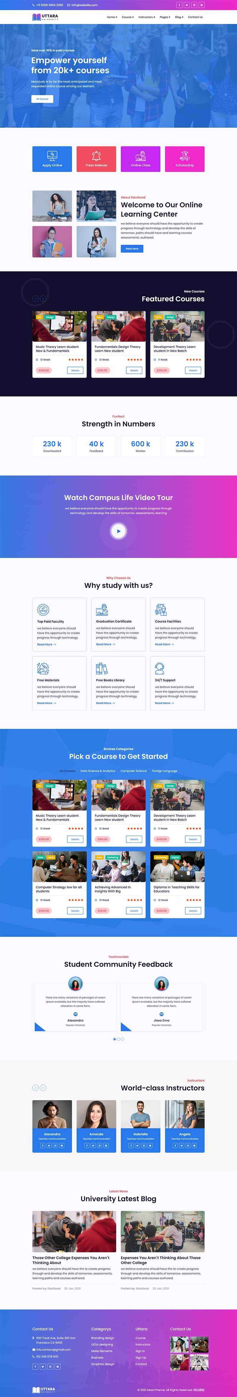 bootstrap响应式大学在线课程网站HTML模板 - 觅资源