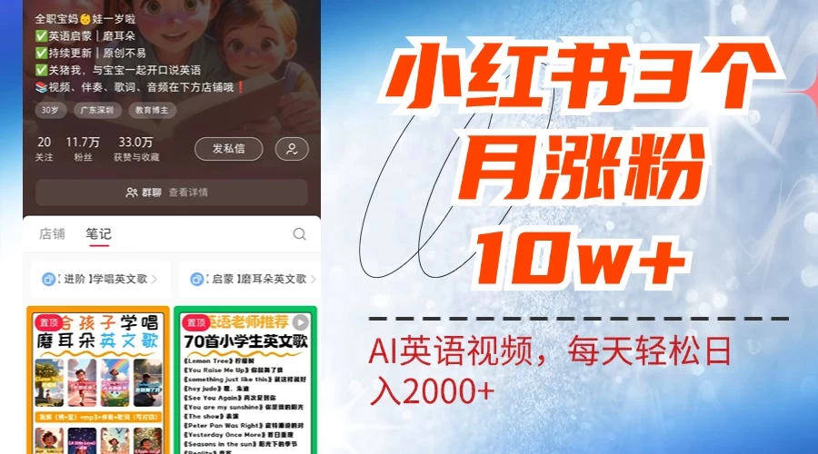 小红书三个月涨粉10W，AI英语视频0成本制作，每天轻松日入2000+ - 觅资源