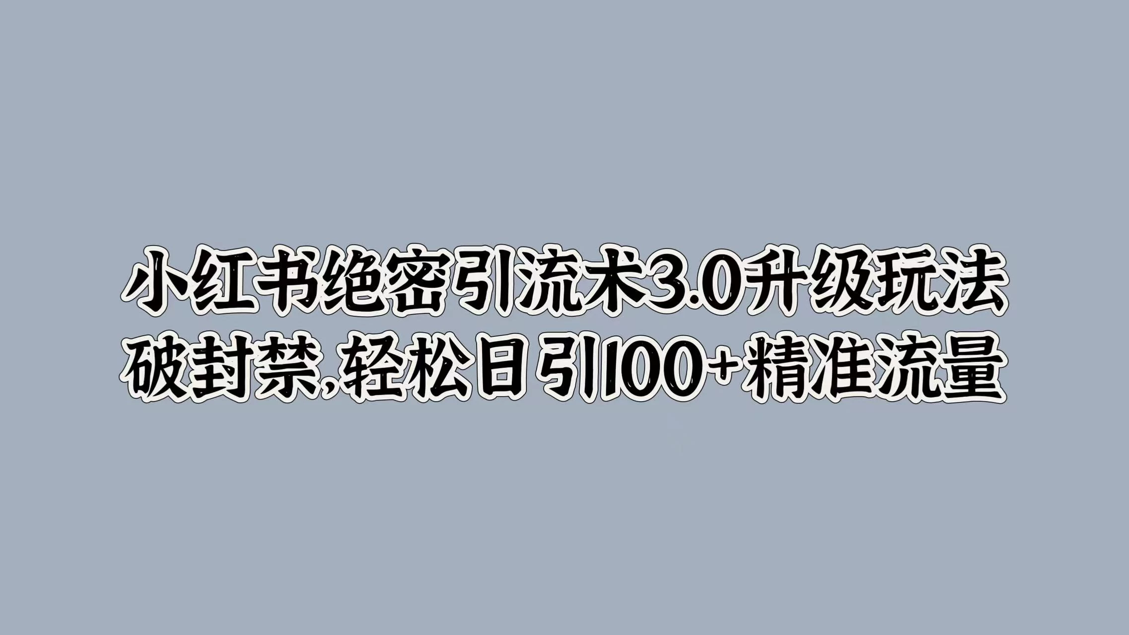 小红书绝密引流术3.0升级玩法，破封禁，轻松日引100+精准流量 - 觅资源