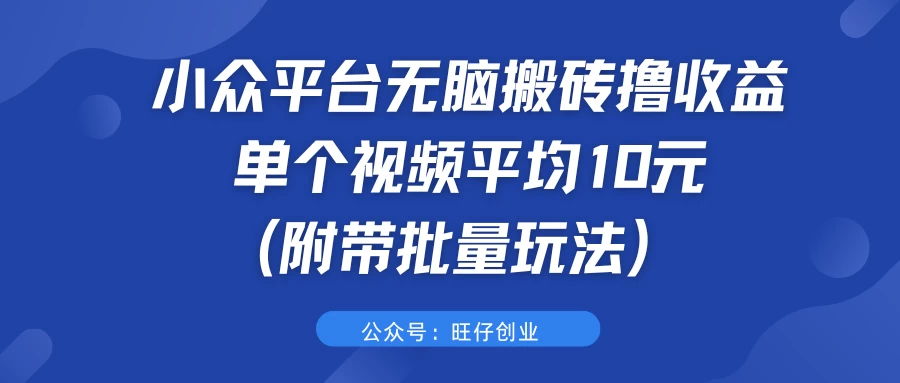 小众平台无脑搬砖撸收益，单个视频平均10元 (附带批量玩法） - 觅资源
