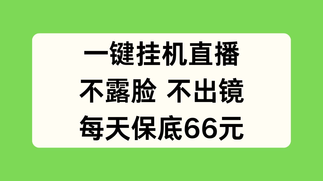 一键挂机直播，不露脸不出境，每天保底66元 - 觅资源
