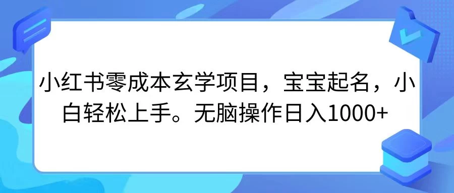 小红书零成本玄学项目，宝宝起名，小白轻松上手，无脑操作日入1000+ - 觅资源