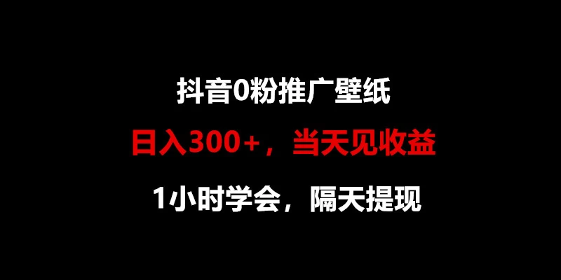 日入300+，抖音0粉推广壁纸，1小时学会，当天见收益，隔天提现 - 觅资源