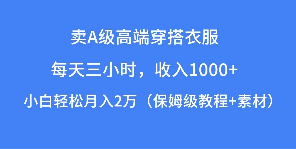 每天三小时，收入1000+，卖A级高端穿搭衣服，小白轻松月入2万，（保姆级教程+素材） - 觅资源