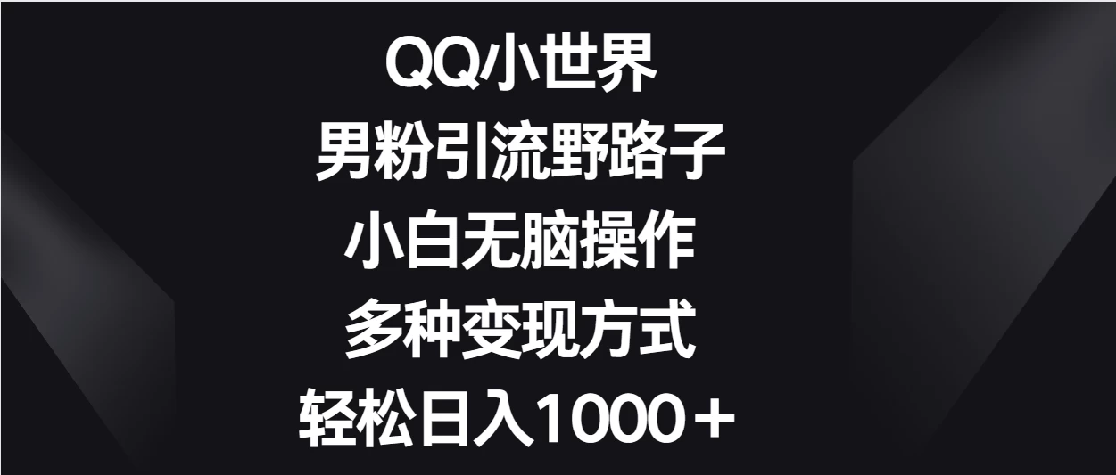 QQ小世界男粉引流野路子，小白无脑操作，多种变现方式轻松日入1000＋ - 觅资源