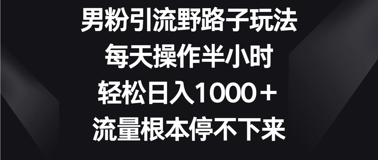 男粉引流野路子玩法，每天操作半小时轻松日入1000＋，流量根本停不下来 - 觅资源