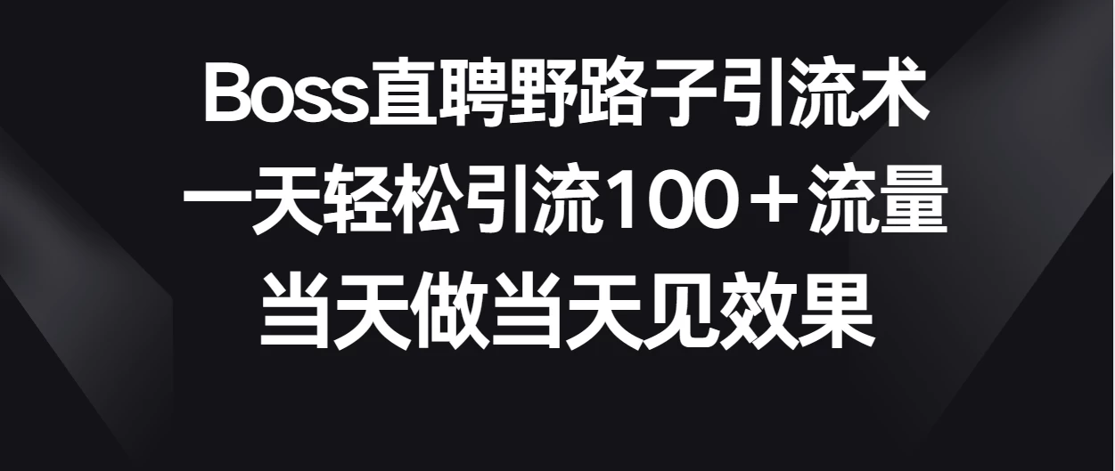 Boss直聘野路子引流术，一天轻松引流100+流量，当天做当天见效果 - 觅资源