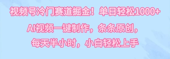 视频号冷门赛道掘金！单日轻松1000+，AI视频一键制作，条条原创，每天半小时，小白轻松上手 - 觅资源