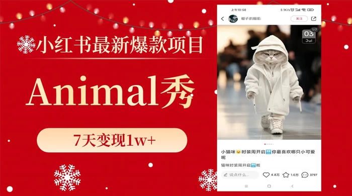 小红书最新爆款项目，Animal 秀，7天变现 1w+ - 觅资源