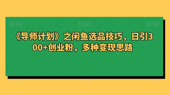 闲鱼选品技巧，日引 300+ 创业粉，多种变现思路 - 觅资源