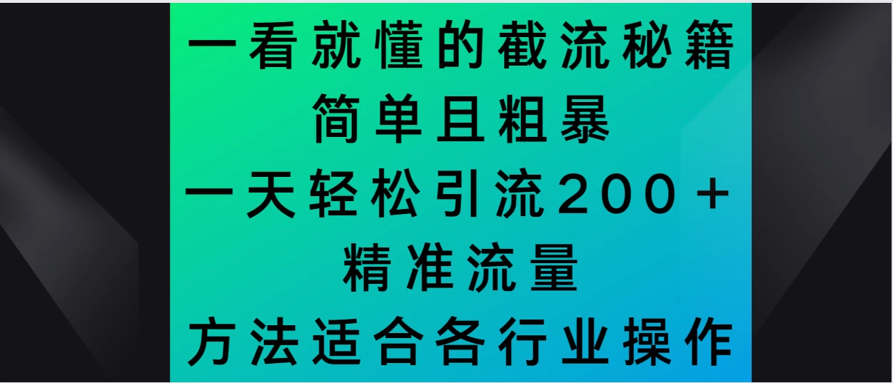 一看就懂的截流秘籍，简单粗暴，一天轻松引流200＋精准流量 方法适合各个行业操作 - 觅资源
