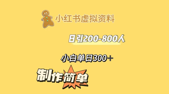 小红书虚拟资料日引 200-800 人，小白单日收益 300+ - 觅资源