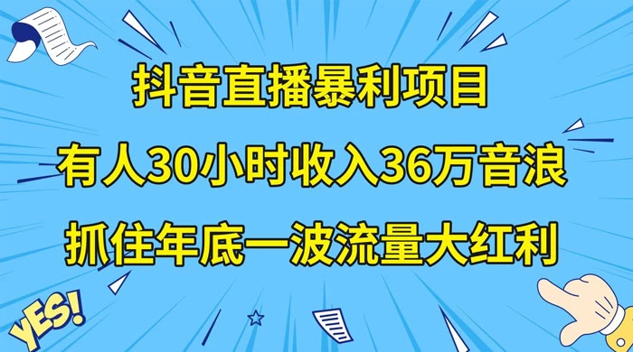 抖音直播暴利项目，有人 30 小时收入 36 万音浪，公司宣传片年会视频制作，抓住年底一波流量大红利 - 觅资源