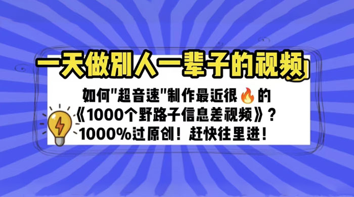 最近很火的《 1000 个野路子信息差》制作教程 100% 过原创 - 觅资源
