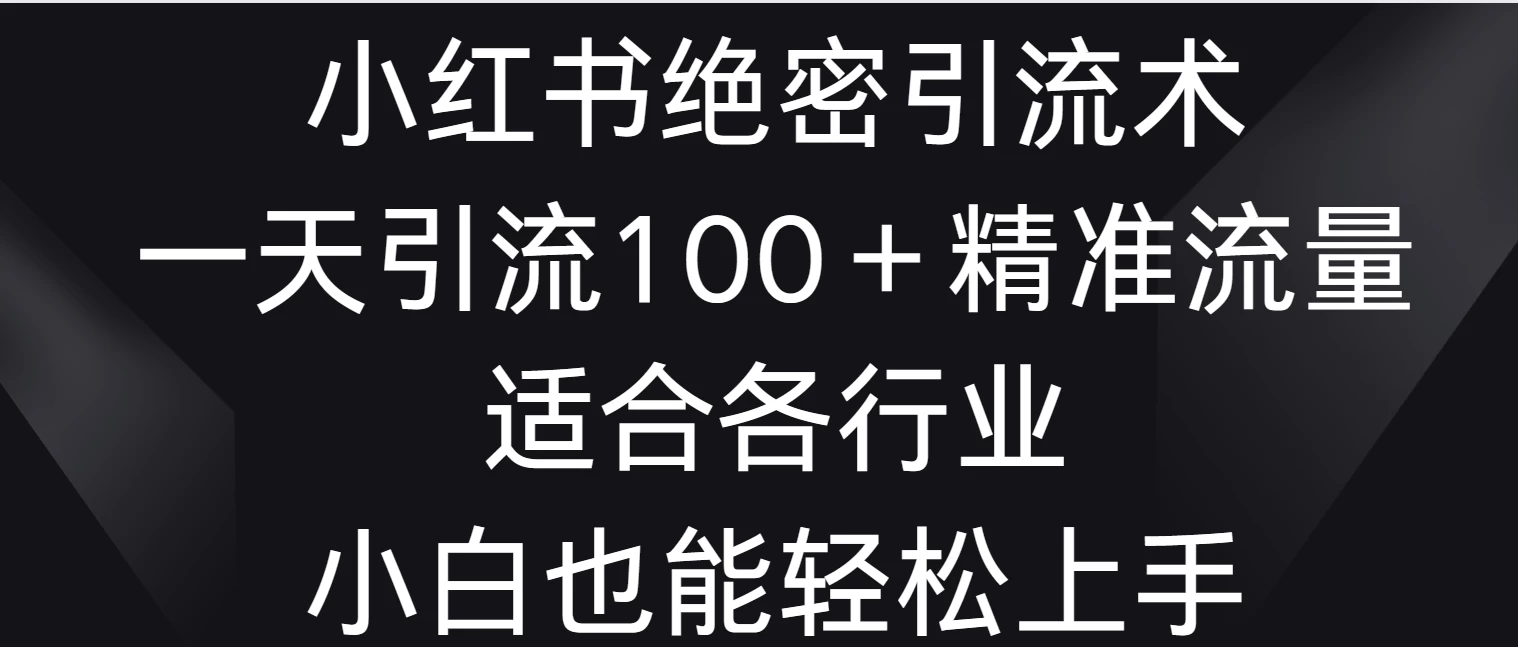 小红书绝密引流术，一天引流100＋精准流量，适合各个行业，小白也能轻松上手 - 觅资源