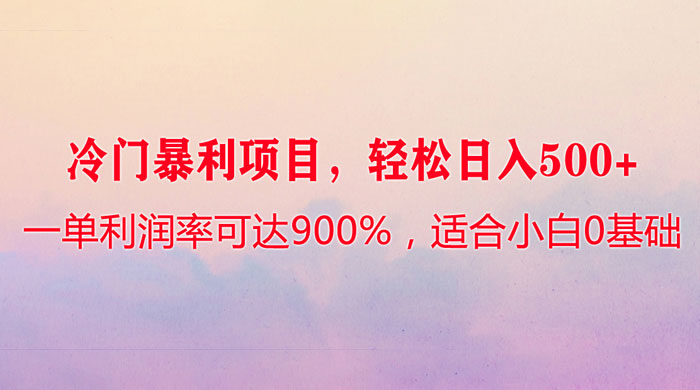 冷门暴利项目，一单利润率可达 900%，轻松日入 500+，适合小白 0 基础 - 觅资源