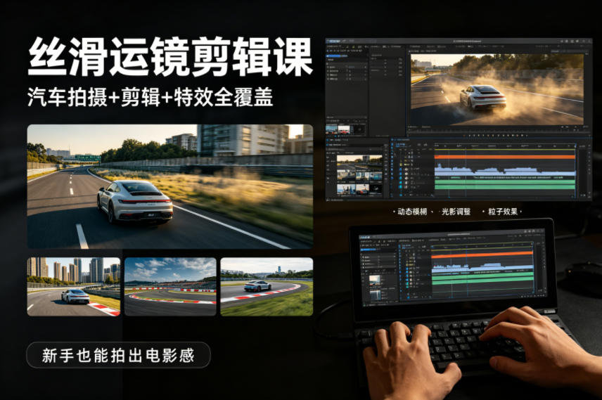 大叔丝滑运镜剪辑课，汽车拍摄+剪辑+特效全覆盖，新手也能拍出电影感 - 觅资源