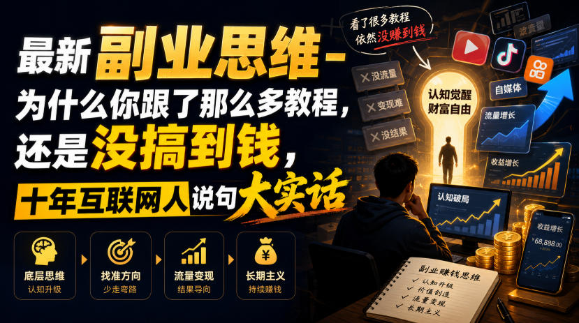 最新副业思维-为什么你跟了那么多教程，还是没搞到钱，十年互联网人说句大实话【揭秘】 - 觅资源