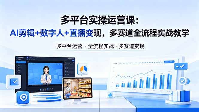 某团队多平台实操运营课-更新26年4月29：AI剪辑+数字人+直播变现，多赛道全流程实战教学 - 觅资源