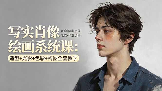 写实肖像绘画系统课：造型+光影+色彩+构图全套教学，配套笔刷+示范+作业点评 - 觅资源